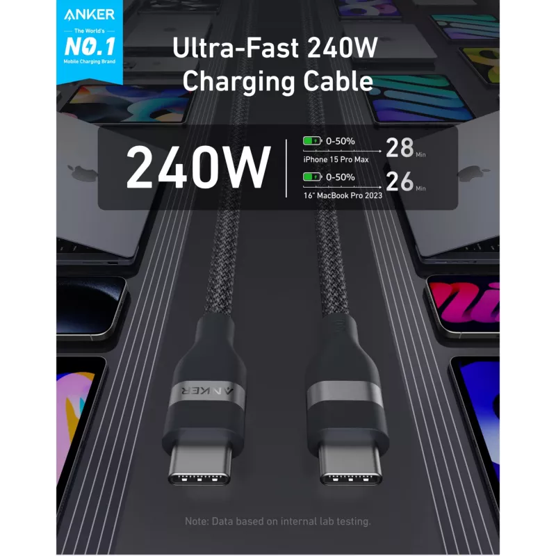 USB-C uz USB-C kabelis Anker A82E2 — USB 2.0, 1.8 m, melns