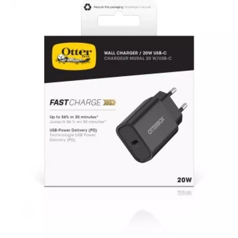 Sienas lādētājs OTTERBOX 20W USB-C ar USB Power Delivery, melns (78-81338)