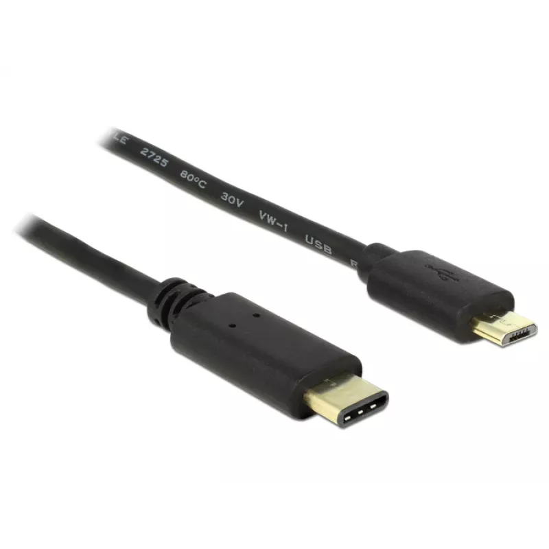 USB kabelis DeLOCK 2m USB2.0-C uz USB2.0 Micro-B melns