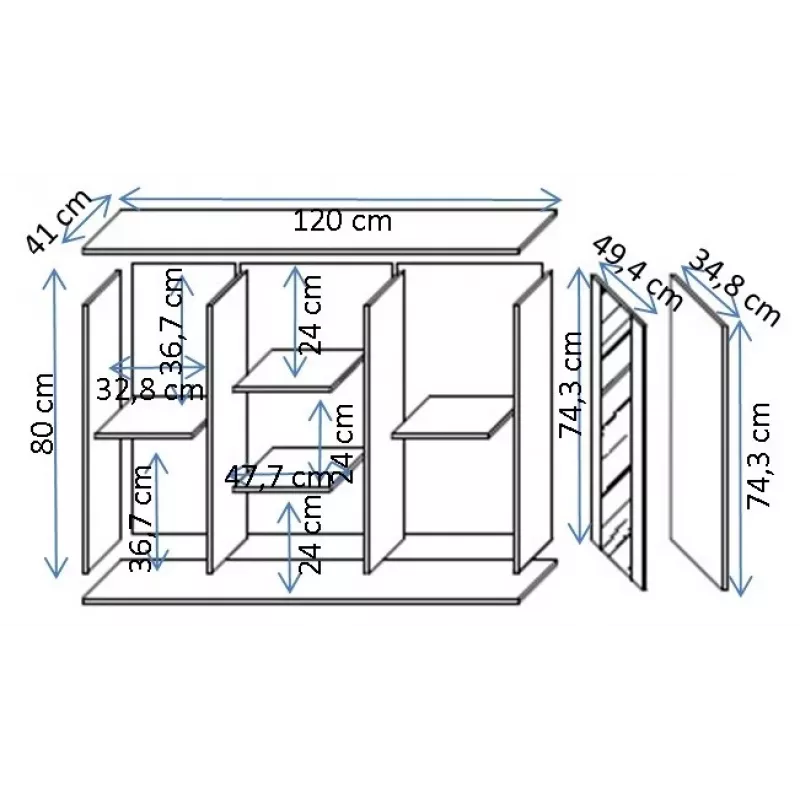 Kumode Cama Meble SOHO 120×41×80 cm – kašmira krāsas fasādes, melns rāmis