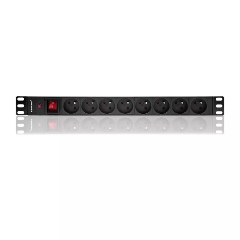 Qoltec 53996 Strāvas sadalītājs RACK 19 | 1U | 16A | PDU | 8xFRENCH | 2m