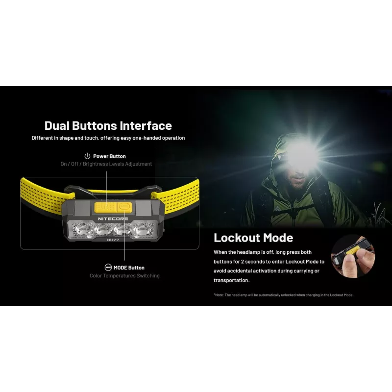 Nitecore NU27 lukturis Melns, Dzeltena galvas lente LED