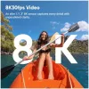 Action sports kamera Insta360 Ace Pro 2 — 50 MP, 8K Ultra HD (7680×3272), 1/1,3 collu sensors, līdz 240 kadriem/s, iebūvēts displejs, Wi‑Fi, MicroSD, 177,7 g, Melna