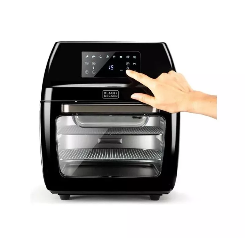 Karstā gaisa fritieris Black & Decker BXAFO1200E — 12 L, 1700 W, skārienvadība, 40–200 °C, rotējošais iesms, cepšana un fritēšana