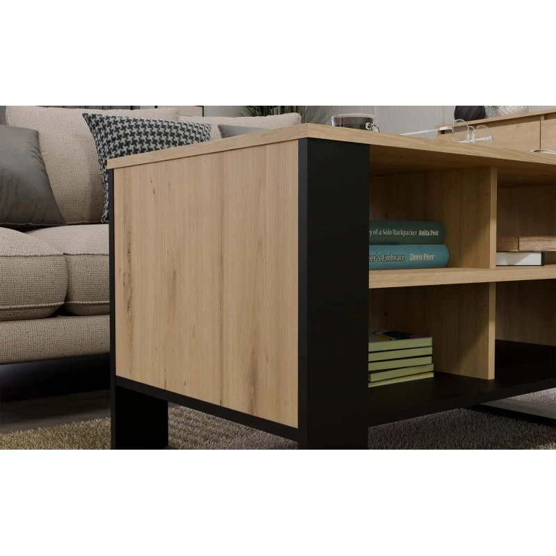 Topeshop STOLIK KAWOWY ŁAWA MODERN 4P Dąb Artisan Czerń kafijas galdiņa virsma