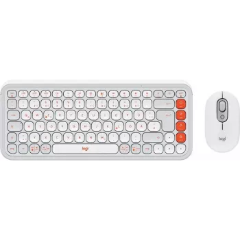 Tastatūras un peles komplekts Logitech POP Icon Combo — Mini Bluetooth QWERTZ tastatūra, US International/Vācu izkārtojums, Oranžs/Balts, pele iekļauta