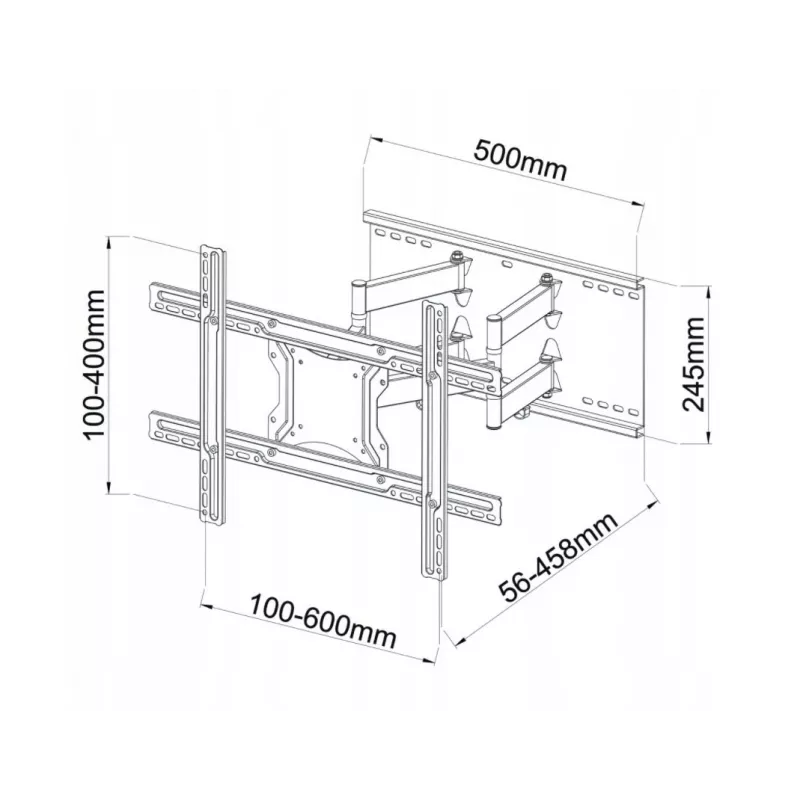 Sienas stiprinājums ART AR-87 40 collu–80 collu ekrāniem, 60 kg ietilpība, VESA līdz 600×400, slīpums 12°, pagrieziens 45°, izbīdījums 5,6–45,8 cm