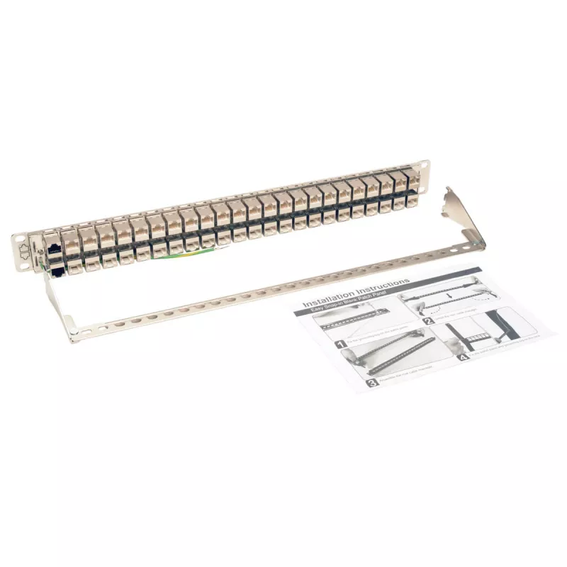 Tripp N254-048-SH-6A 48 porti 1 HE statīva montāžas ekranēts Cat6a STP caurvada sadales panelis - RJ45 Ethernet - TAA - 10 Gigabit Ethernet - RJ-45 - Cat6a - Sudrabs - Balts - Rackeinb
