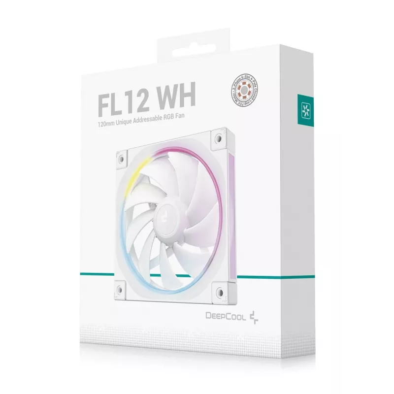 120 mm balts PC korpusa ventilators DeepCool FL12 WH, 2150 RPM, PWM, 55 CFM, 32 dB, FDB, 4-pin