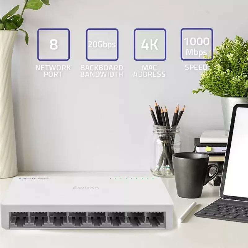 Qoltec tīkla slēdzis 8xRJ45 ports 1000Mbps LAN