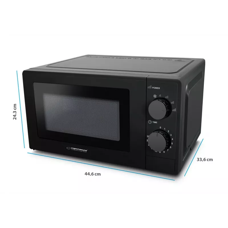 Solo mikroviļņu krāsns ESPERANZA ESTOFADO — 20 L, 700 W, 5 jaudas līmeņi, 24,5 cm grozāmais šķīvis, melna