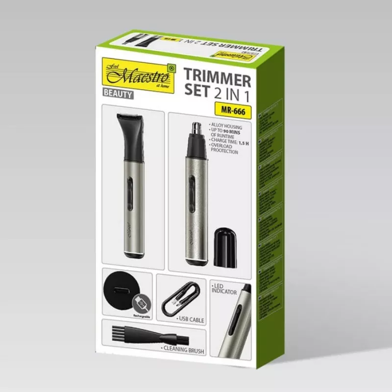 Trimmera komplekts 2-in-1 Maestro MR-666 USB — uzlādējams dubultās kopšanas komplekts