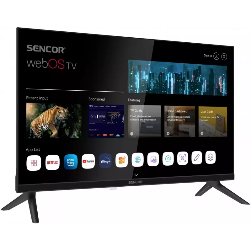 24 collu LED viedais televizors SENCOR SLE 24S830MB — HD izšķirtspēja, energoefektivitātes klase E