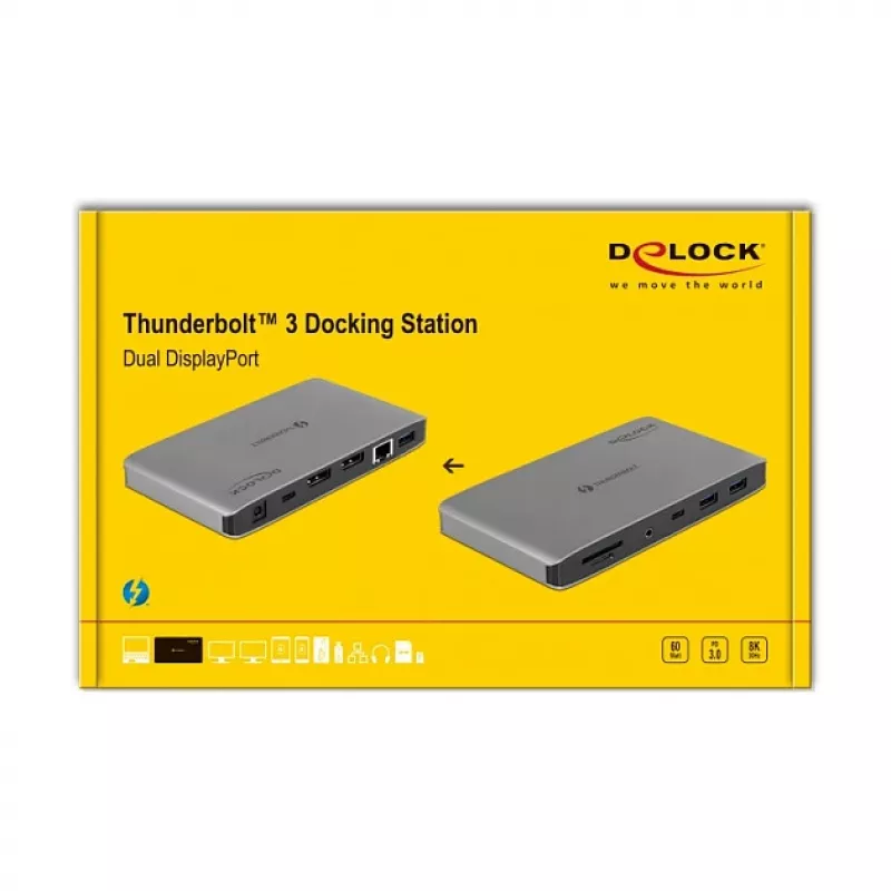 Dokstacija DeLOCK Thunderbolt 3 8K Dual DisplayPort USB LAN SD Audio PD 3.0