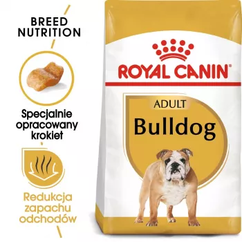 Sausā suņu barība Royal Canin Bulldog Adult 12 kg — pieaugušiem buldogiem, vistas garša, 24% olbaltumvielu, 14% tauku