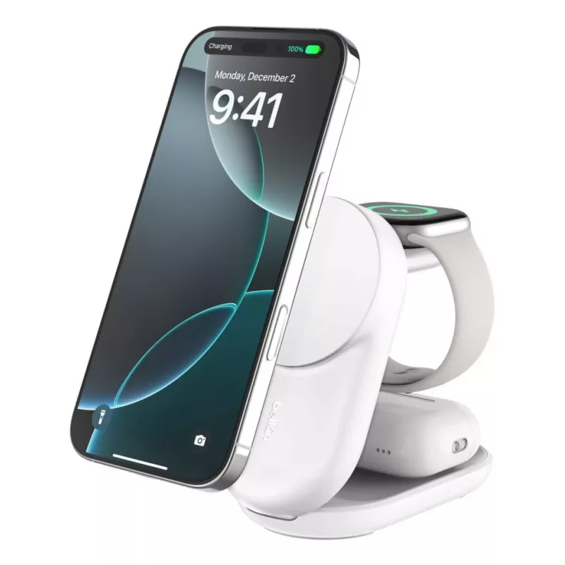 Iekštelpu lādētājs Belkin UltraCharge 25w Qi2 3in1 Magnetic Charger EU balta Round