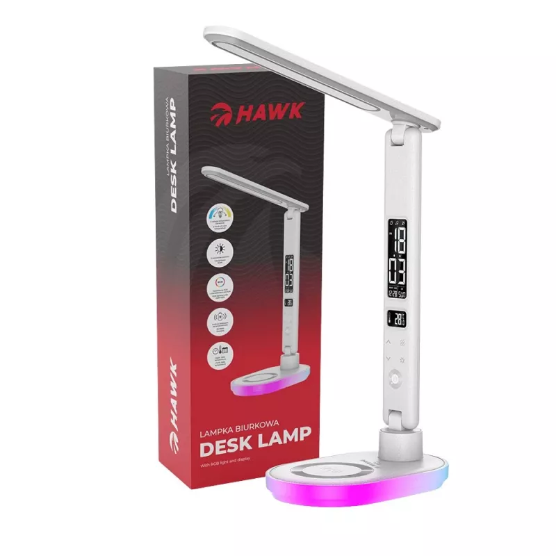 Galda lampa Hawk HW-LAMP03 balta RGB — regulējama LED galda lampa ar RGB apgaismojumu