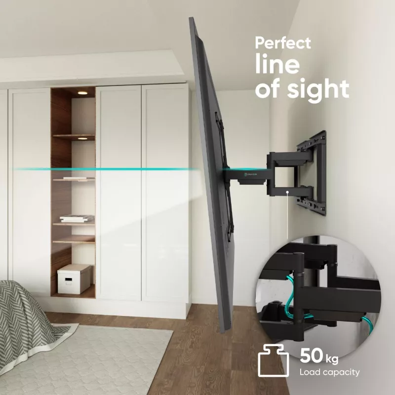 TV grīdas statīvs ONKRON SM6-B 32–90 collu ekrāniem, 50 kg nestspēja, VESA 200x200–600x400, slīpums -10–5°, pagriešana 40°