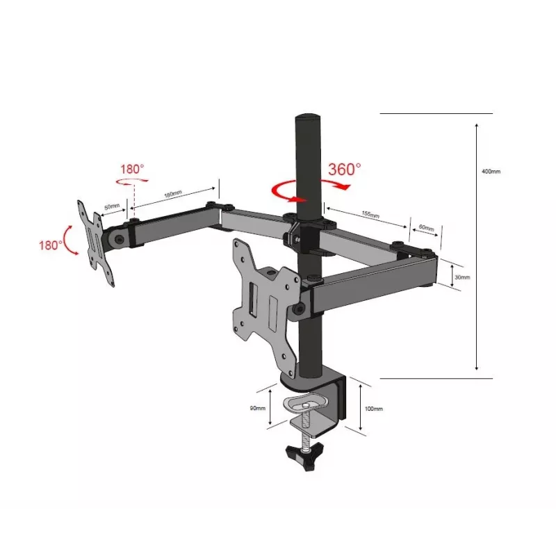 Divu sviru monitora stiprinājums TB-MO2 10–27 collām 10 kg VESA 100x100