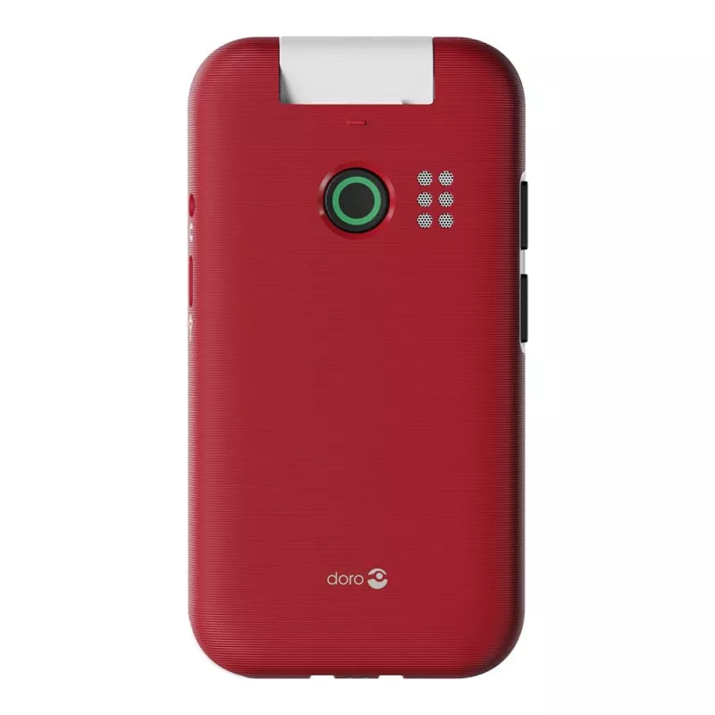Feature phone Doro Leva E22 atvāžamais, 2,8 collu (7,11 cm) displejs, Viena SIM karte, 0,3 MP kamera, 1150 mAh, 127,8 g, Sarkans/Balts