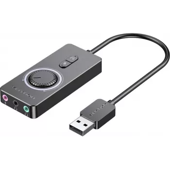 Ārējā USB 2.0 audio karte Vention CDRBF — 16 bitu, 44,1–48 kHz, USB barošana, 1 m kabelis, līnijas ieeja/līnijas izeja