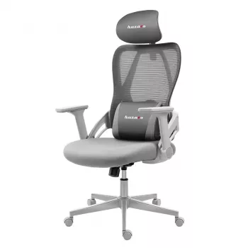 Spēļu krēsls huzaro Combat 2.7 — ergonomisks auduma spēļu krēsls, pelēks, sieta atzveltne, regulējams augstums, noliekšanas mehānisms, 120 kg maks.