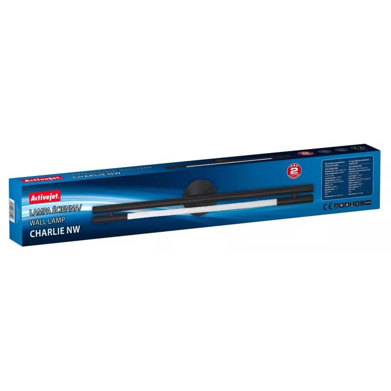 LED sienas lukturis ActiveJet AJE-CHARLIE NW, 1100 lm, 4000 K, 8 W, melns, 798×120×65 mm