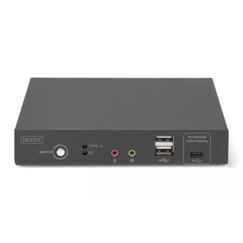DIGITUS DS-12901 - KVM-/Audio-/USB slēdzis - 4K 30 Hz, USB-C/USB/HDMI ieeja, HDMI izeja, tīkls