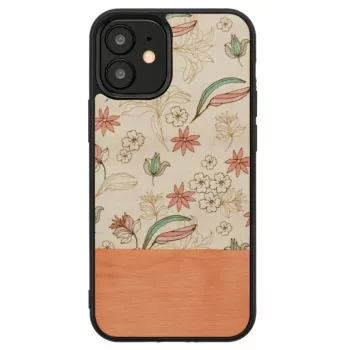 Aizsargājošs telefona maciņš Man and Wood iPhone 12 mini — rozā zieds uz melna