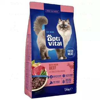 OPTIVITAL Ar svaigu liellopu gaļu - sausā kaķu barība - 1,4kg