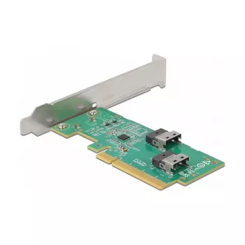 DeLOCK PCI Express 4.0 x8 karte uz 2 iekšējām SFF-8654 4i NVMe pieslēgvietām, zema profila