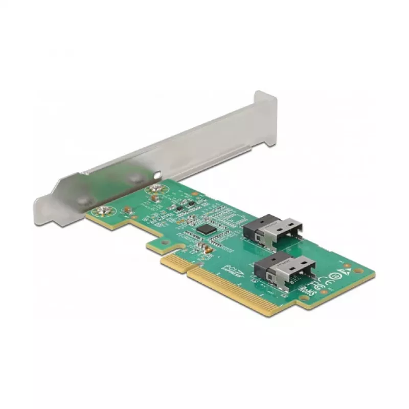 DeLOCK PCI Express 4.0 x8 karte uz 2 iekšējām SFF-8654 4i NVMe pieslēgvietām, zema profila