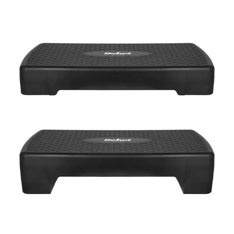 Fitnesa pakāpiens Rebel Active 2 līmeņu, polipropilēns, neslīdoša virsma, 680×280 mm, palīgierīce augstuma regulēšanai