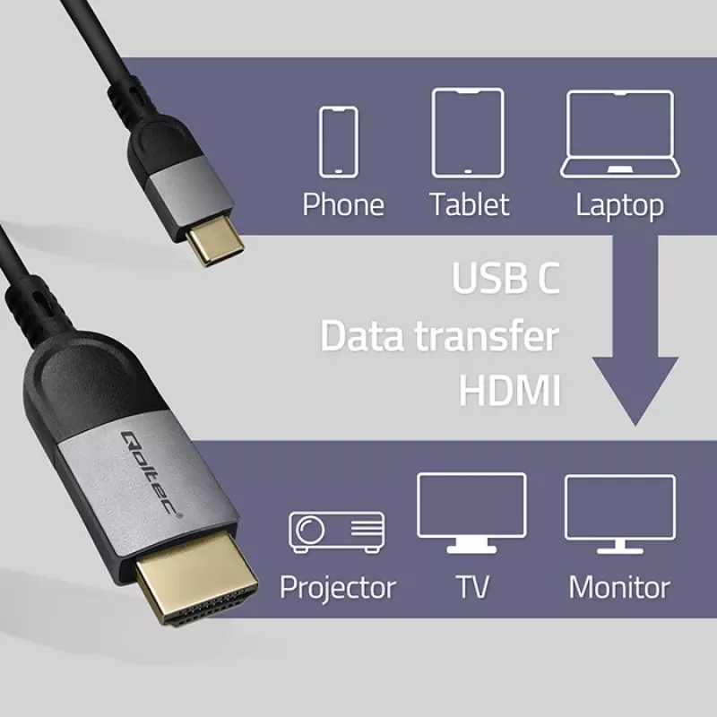 USB-C uz HDMI kabelis QOLTEC 50438 — 2 m, 4K 60Hz