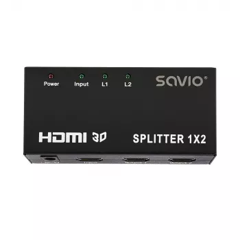 HDMI Video Splitter SAVIO CL-42 — 2x HDMI outputs, 1920x1080, 36-bit colour, metal housing, 5V/1A