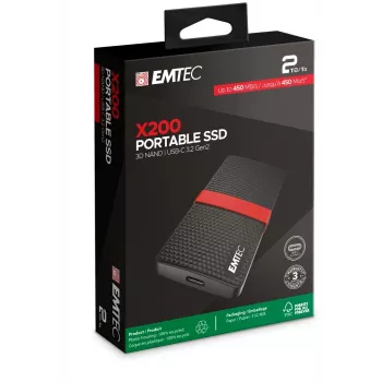 SSD Emtec 2TB Melns USB Type-C 3.2 Gen 1 X200