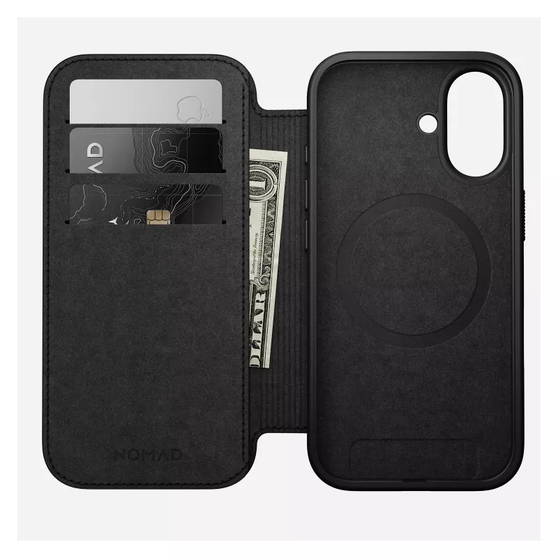 Folio maciņš tālrunim Nomad Modern Leather Folio priekš Apple, piemērots līdz 16 cm (6,3 collu) ekrāniem, melns