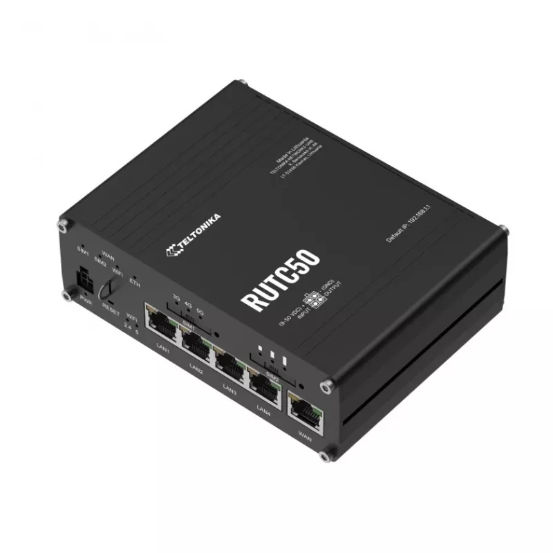Teltonika RUTC50 bezvadu maršrutētājs Gigabit Ethernet Divjoslu (2.4 GHz / 5 GHz) 5G Melns