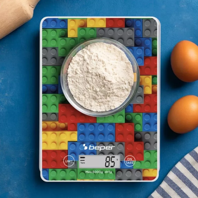 Virtuves svari Beper P102BIL005 - digitālie, 5 kg, 1 g, krāsaini ķieģeļi