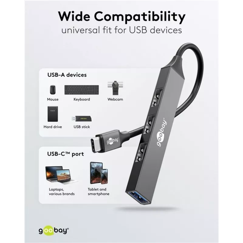Goobay Slim 4-Port USB-Hub, USB-C™ uz USB-A, USB 3.2 (74457)