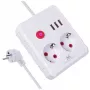 Strāvas sadalītājs MACLEAN MCE387 W — 2 rozetes, 3×USB A, 110–240V, 2500W, 1,5 m kabelis, balts