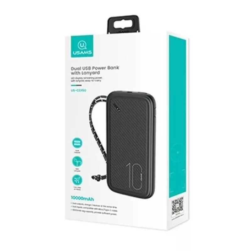 Pārnēsājams ārējais akumulators USAMS PB56 10000mAh 2xUSB / USB-C / MicroUSB ātrā uzlāde