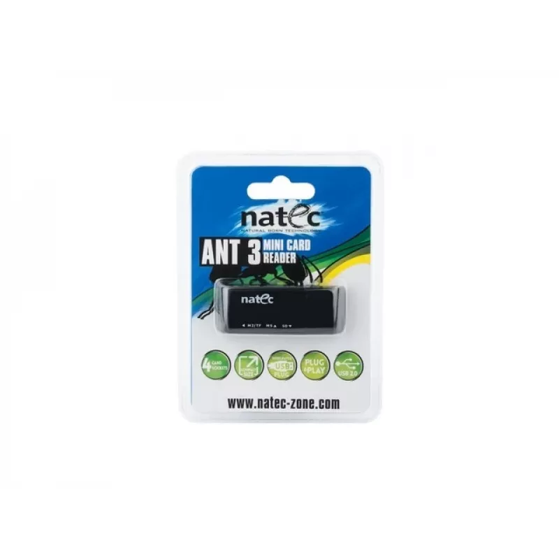 Natec MINI ANT 3 USB 2.0 karšu lasītājs (SD, SDHC, MMC, M2, microSD), melns (NCZ-0560)