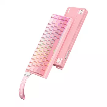 Vadu spēļu tastatūra Onikuma G69 — rozā, USB savienojums, pilna izmēra izkārtojums