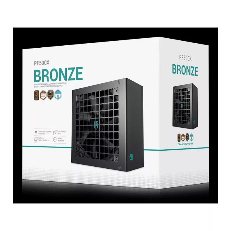 Barošanas bloks DeepCool PF500X 500 W, ATX, 80 PLUS Bronze, 120 mm ventilators, 24-pin MB, 6×SATA, 2×PCIe