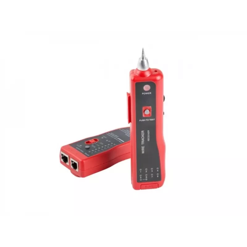 LANBERG tīkla kabeļu testeris NT-0501 — RJ-11/RJ-12/RJ-45 atbalsts, maksimālais garums 250 m, iebūvēta baterija, LED indikatori, melns