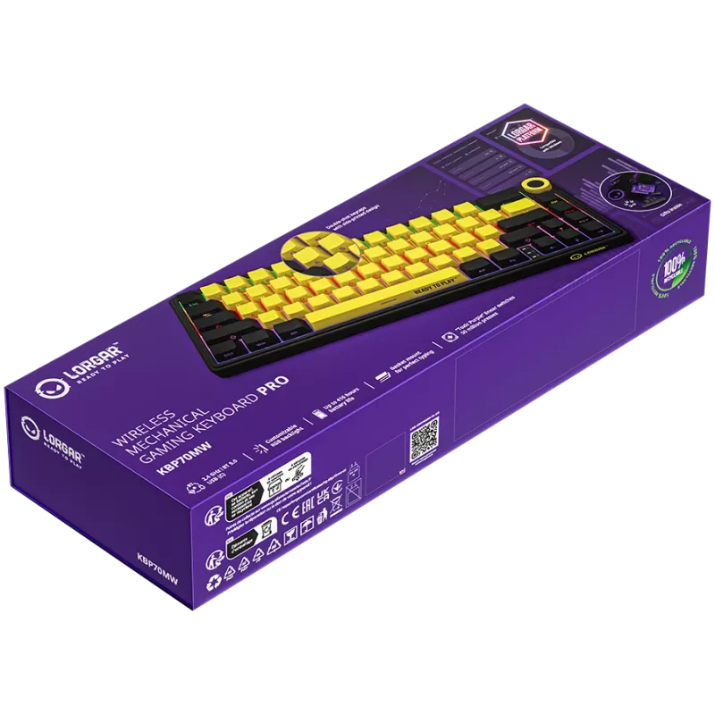 Mehāniskā spēļu tastatūra LORGAR KBP70MW 65% melna dzeltena EN izkārtojums