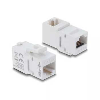 Delock 90713 Keystone moduļa savienotājs RJ45 ligzda uz ligzdu, Cat.6A, 90 grādu leņķī, plastmasa, UTP, balts