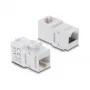 Keystone savienotājs DELOCK RJ45 ligzda-ligzda Cat.6A 90° leņķa UTP balts, plakans 16,9×33,1×19,9 mm