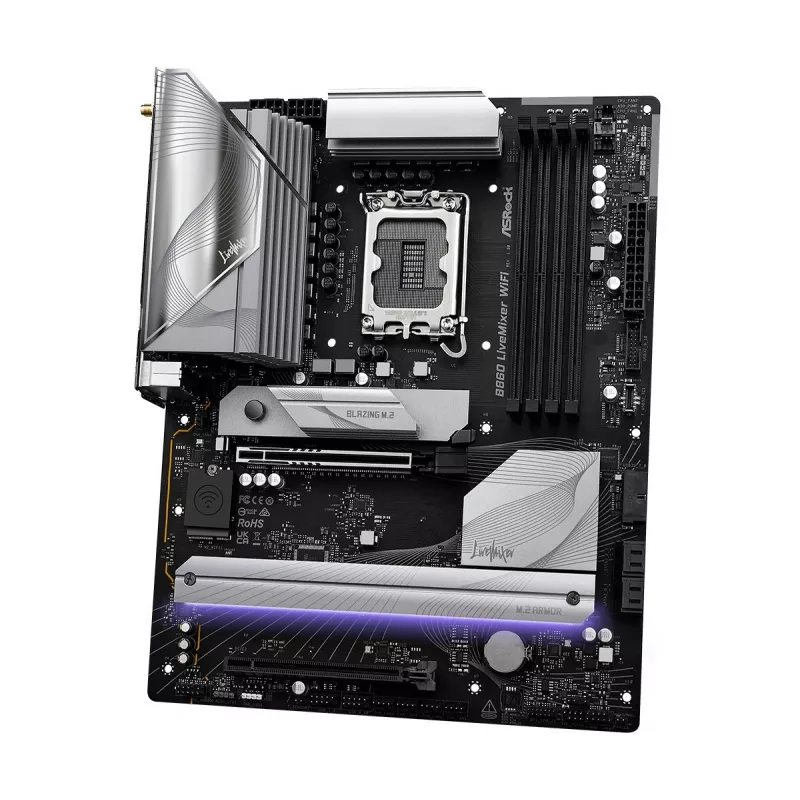 Mātesplate ASRock B860 LiveMixer WiFi — Intel B860, LGA 1851, ATX, DDR5, 4 DIMM, Wi‑Fi 6E, 2.5Gb LAN